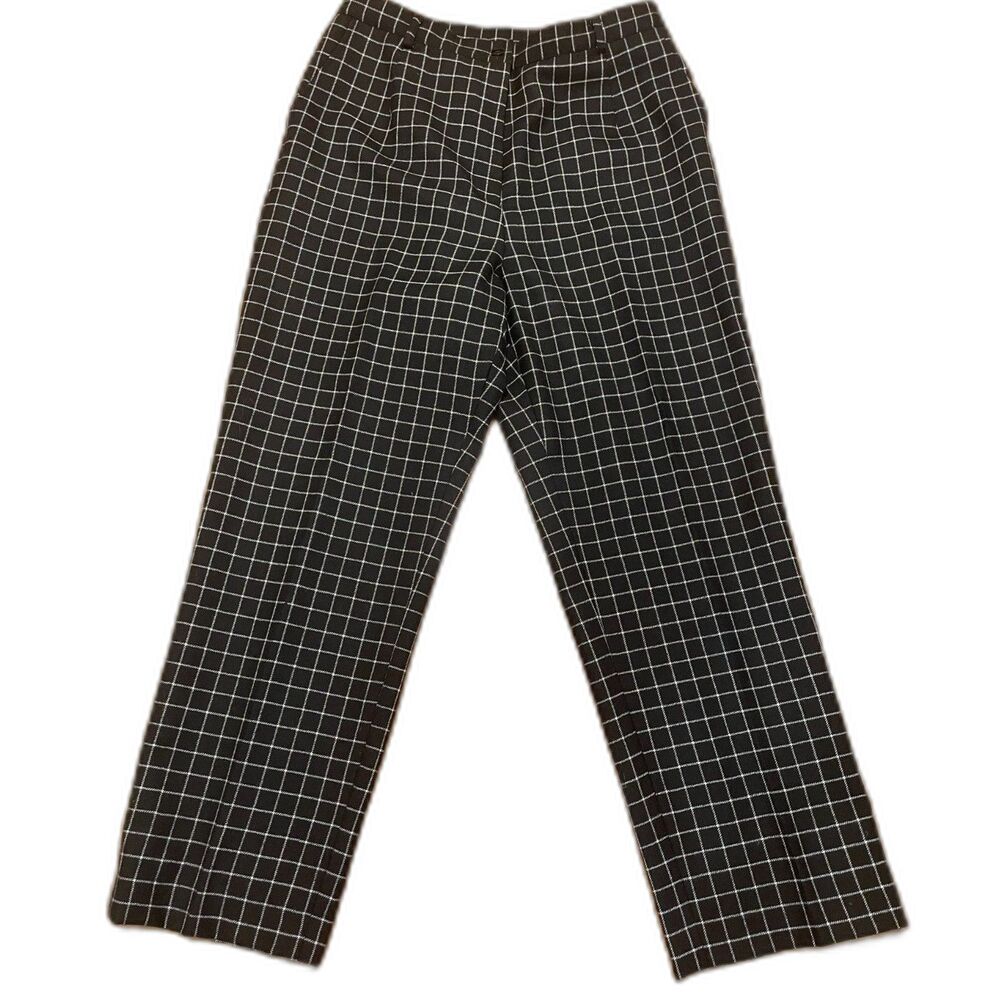 Appleseed's Black Wool Windowpane Plaid‎ Dress Pants Size 12P Fully Lined EUC